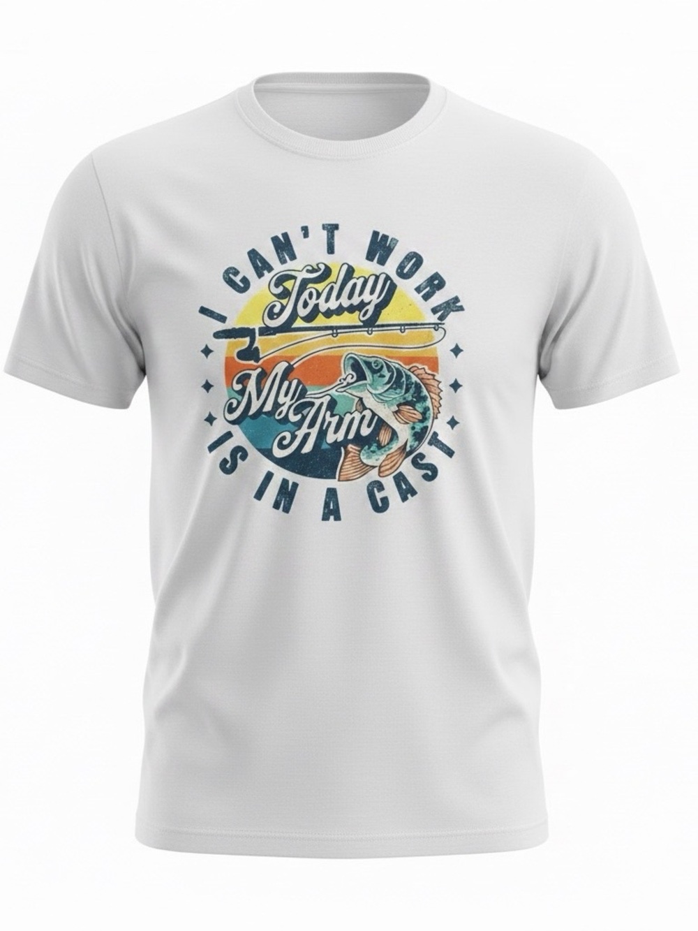 Gildan White Short Sleeve Tee with Multicolor Fishing Graphic - Picture 3 of 3